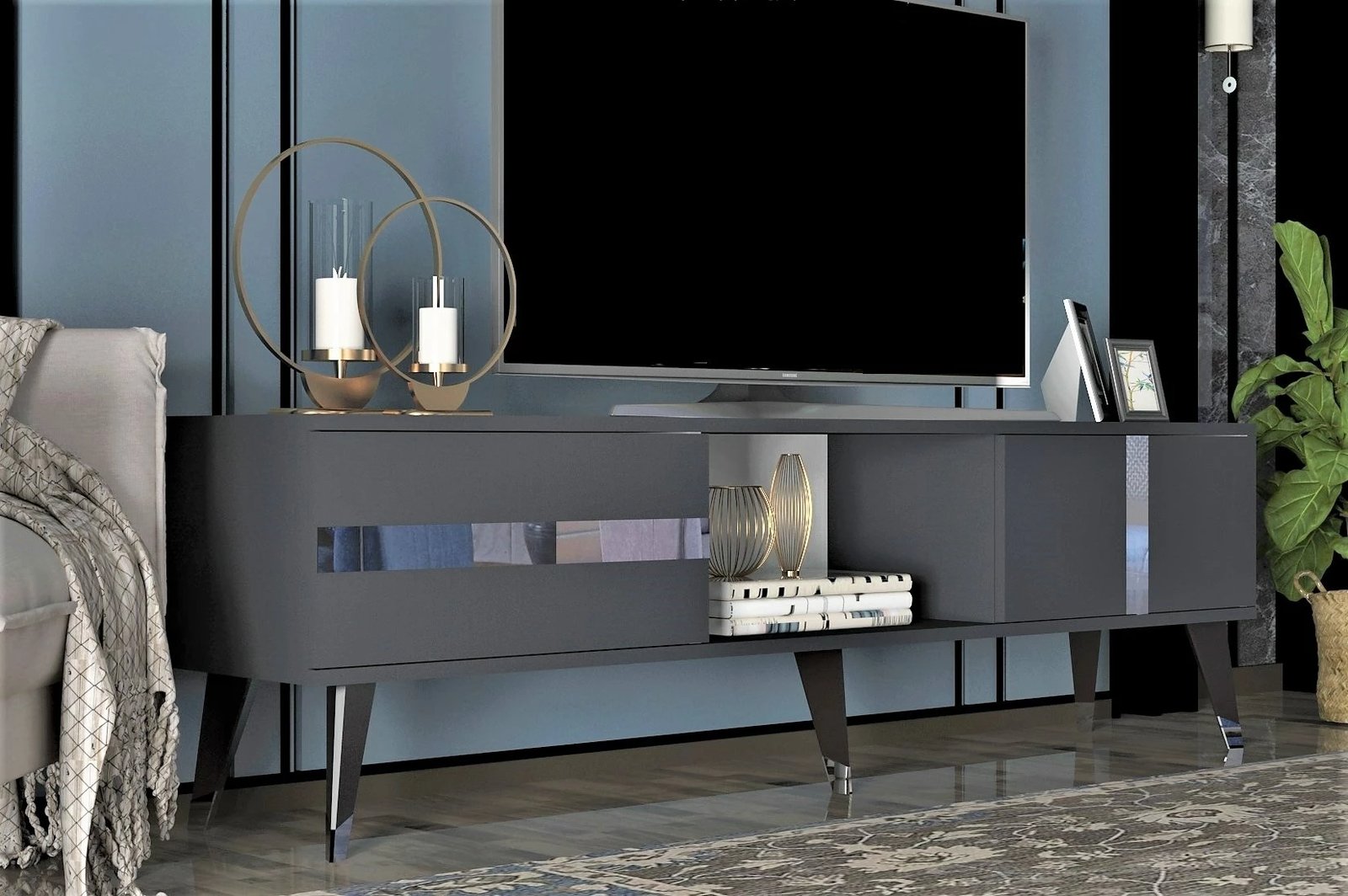 Komodë TV Hanah Home, Vania, antracit, argjend