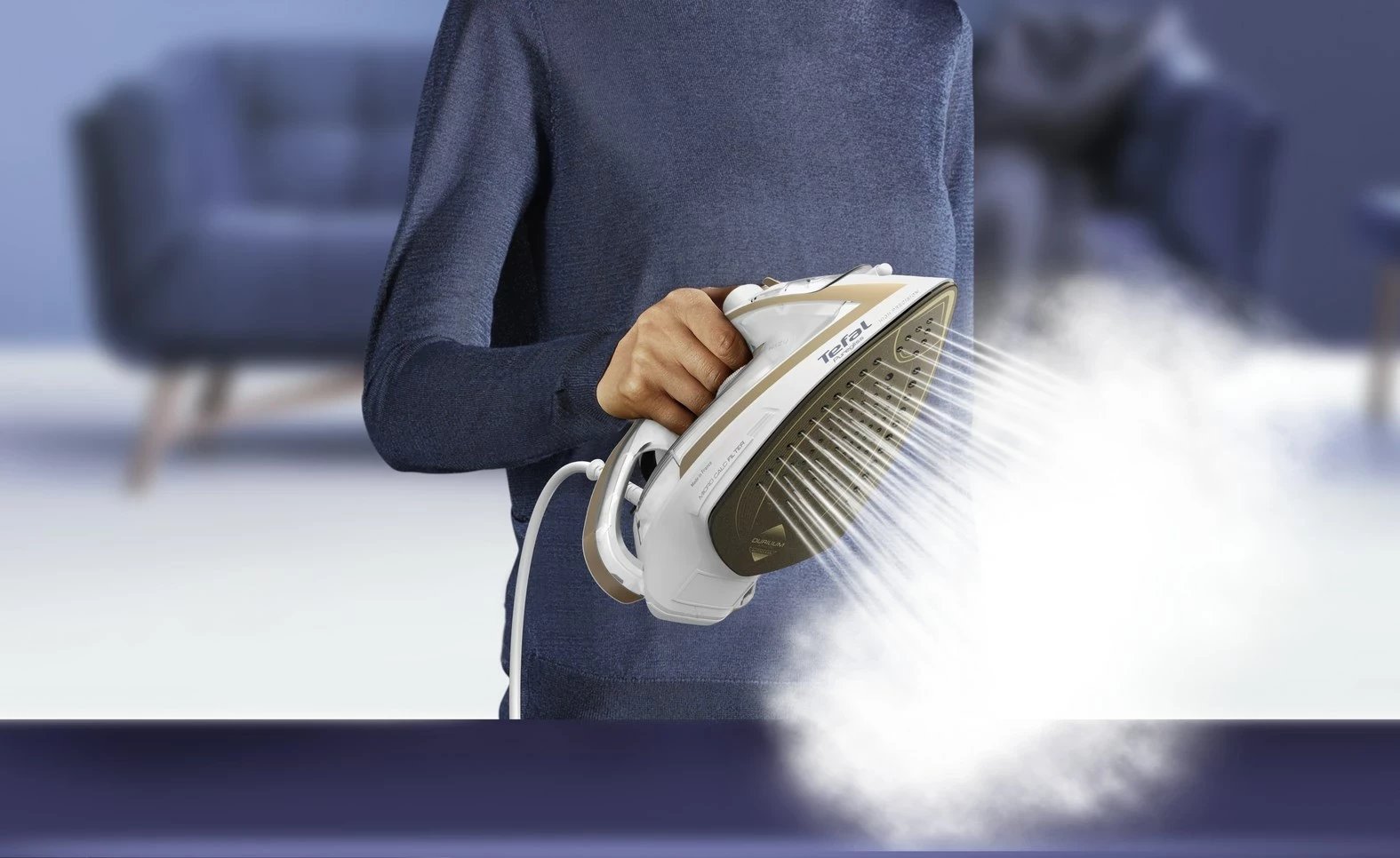 Hekur Tefal Puregliss FV8042, 3000 W, Durilium AirGlide Autoclean, Bardhë/Bronzi