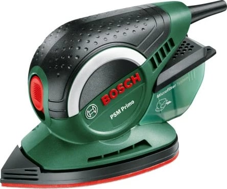 Multi sander Bosch PSM Primo, 50W, Velcro, zi/gjelbër/kuqe/argjend