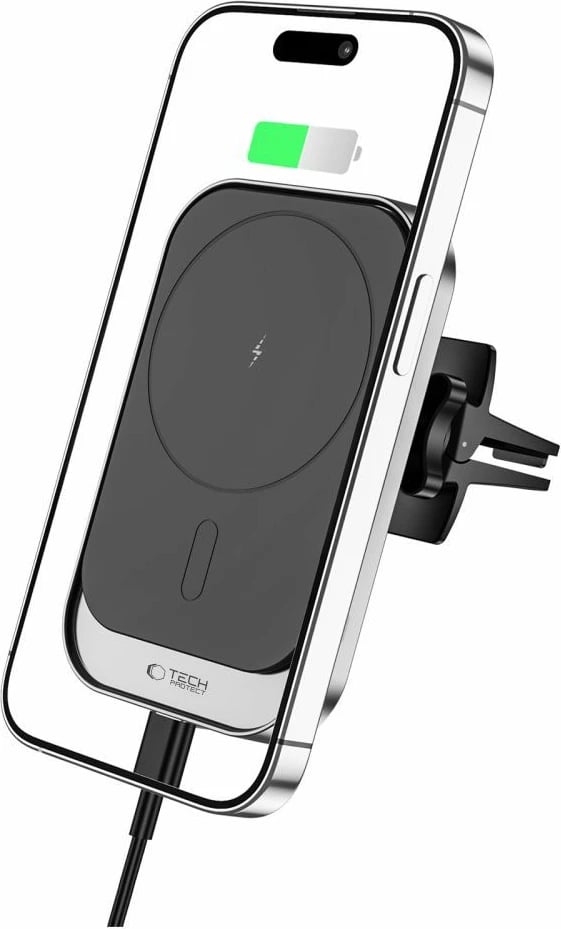 Mbajtës magnetik për veturë me karikues wireless Tech-Protect CW19, 15W, i zi