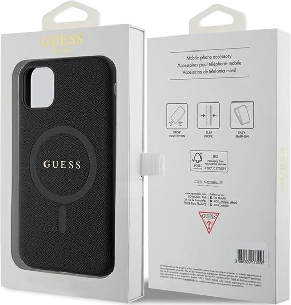 Mbështjellës Guess GUHMN61PSAHMCK për iPhone 11/XR, Saffiano MagSafe, i zi Mbështjellës Guess GUHMN61PSAHMCK për iPhone 11/XR, Saffiano MagSafe, i zi