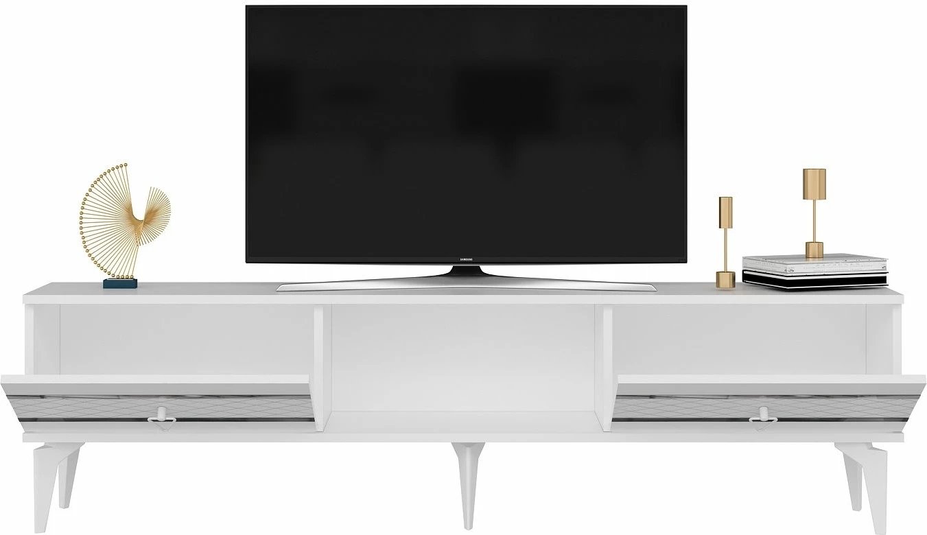 Komodë TV Skye Decor, e bardhë, argjend