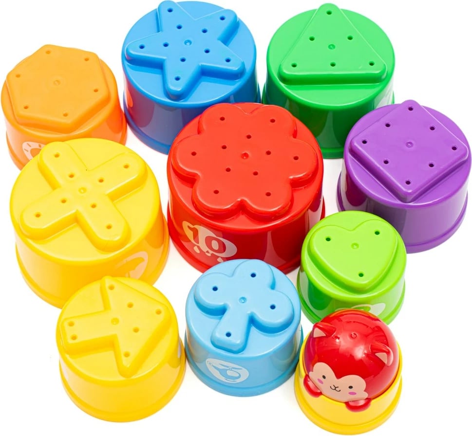 Gota edukative pirguese me melodi e drita, Baby Mix, set 10 copa, kullë deri 44 cm, multicolor