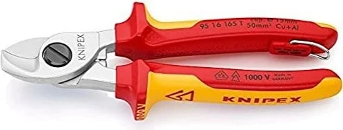 Krimpues kabllosh Knipex 95 16 165 T, 165 mm, Metal/Plastik, Zi/Verdhë