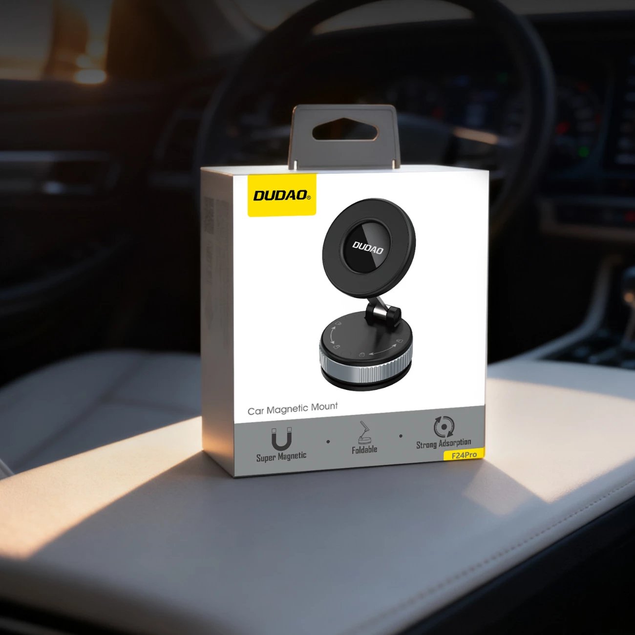 Mbajtës telefoni për veturë Dudao F24PRO, magnetik MagSafe, gotë thithëse për xham/tablolinë, i rregullueshëm 360°, i zi