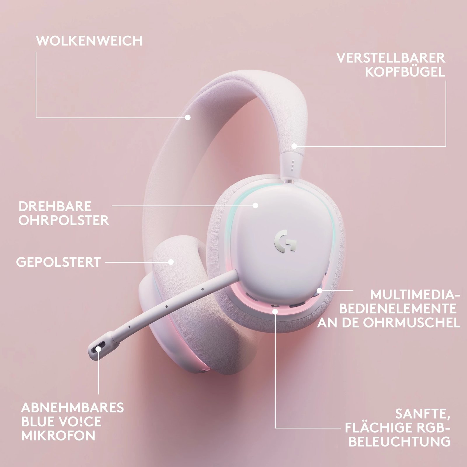 Kufje Logitech G735 wireless Bluetooth/LIGHTSPEED, full size, white mist