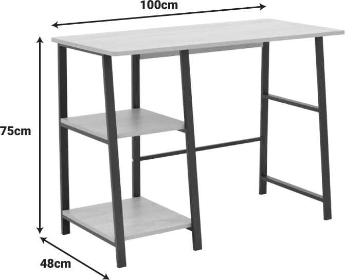 Tavolinë pune Ferje me rafte, MDF natyrale-bardhë, 100x48x75cm
