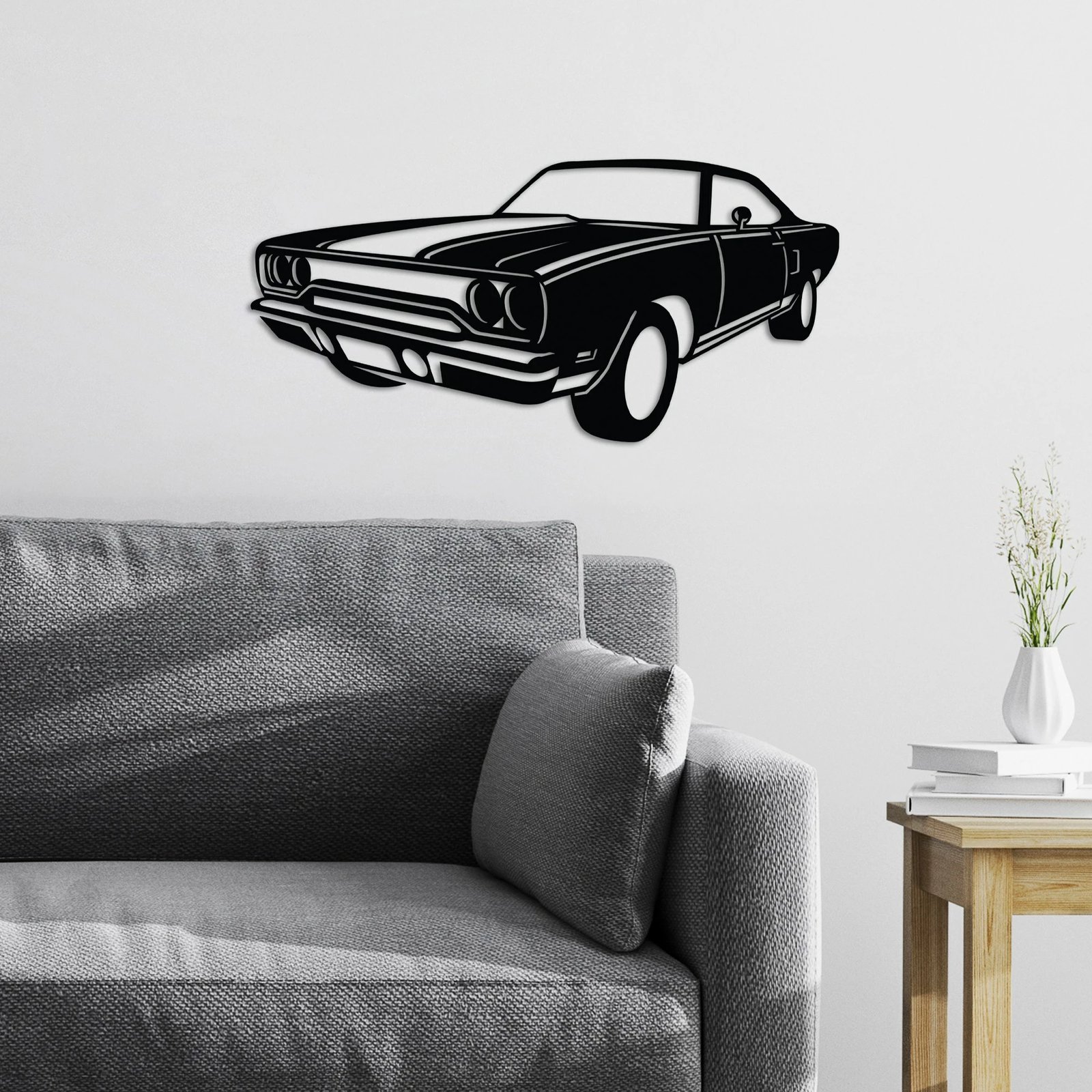 Aksesor dekorativ metalik për mur, Wallity, Plymouth GTX, ngjyrë e zezë, 60x30cm