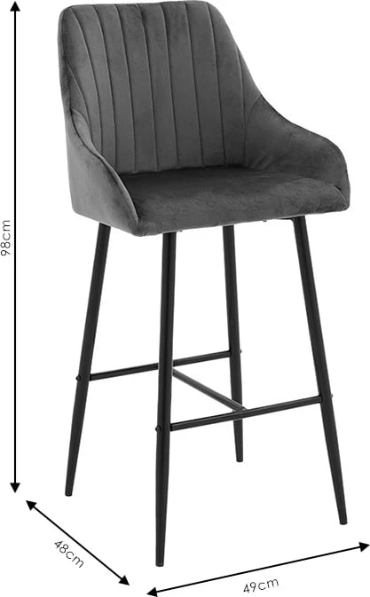 Karrige për bar Patrin, këmbë metalike të zeza, kadife e zezë