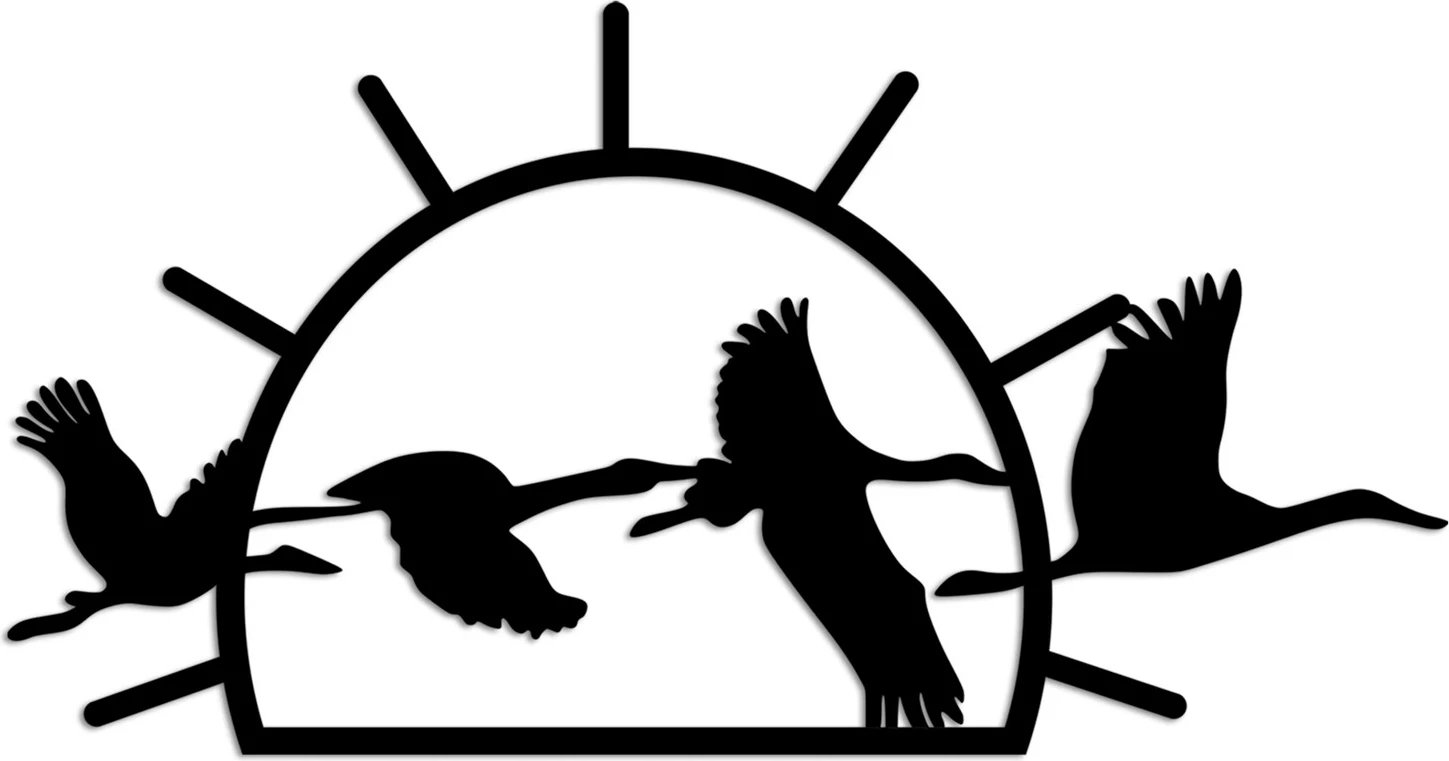 Aksesor dekorativ metalik për mur, zogj migrantë, Wallity, i zi, 70x36cm