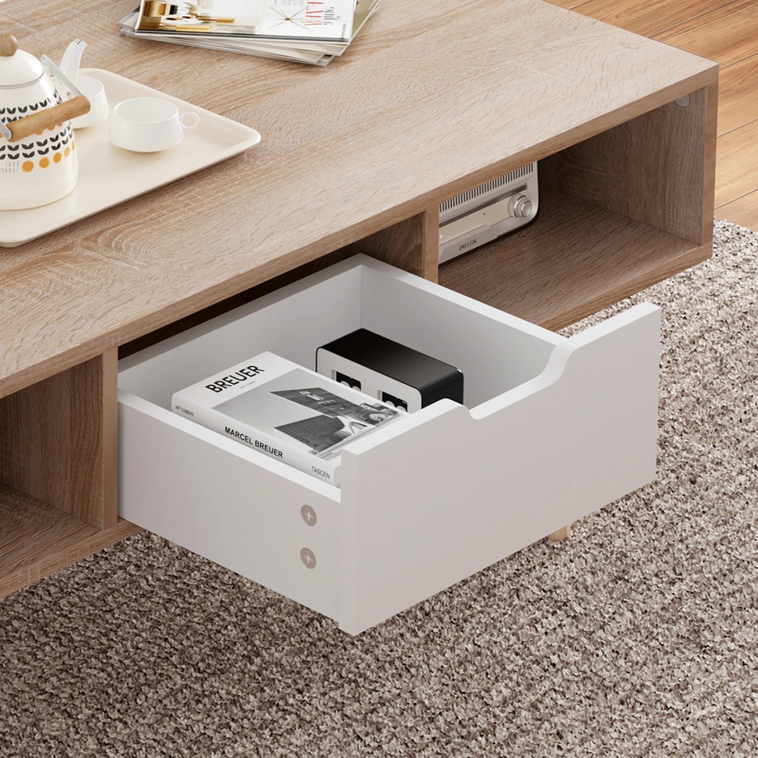 Tavolinë kafeje KRENER FH9877.04 melaminë në ngjyrë sonama & këmbë druri pishe të bardhë 104Χ50Χ42H cm Tavolinë kafeje KRENER FH9877.04 melaminë në ngjyrë sonama & këmbë druri pishe të bardhë 104Χ50Χ42H cm