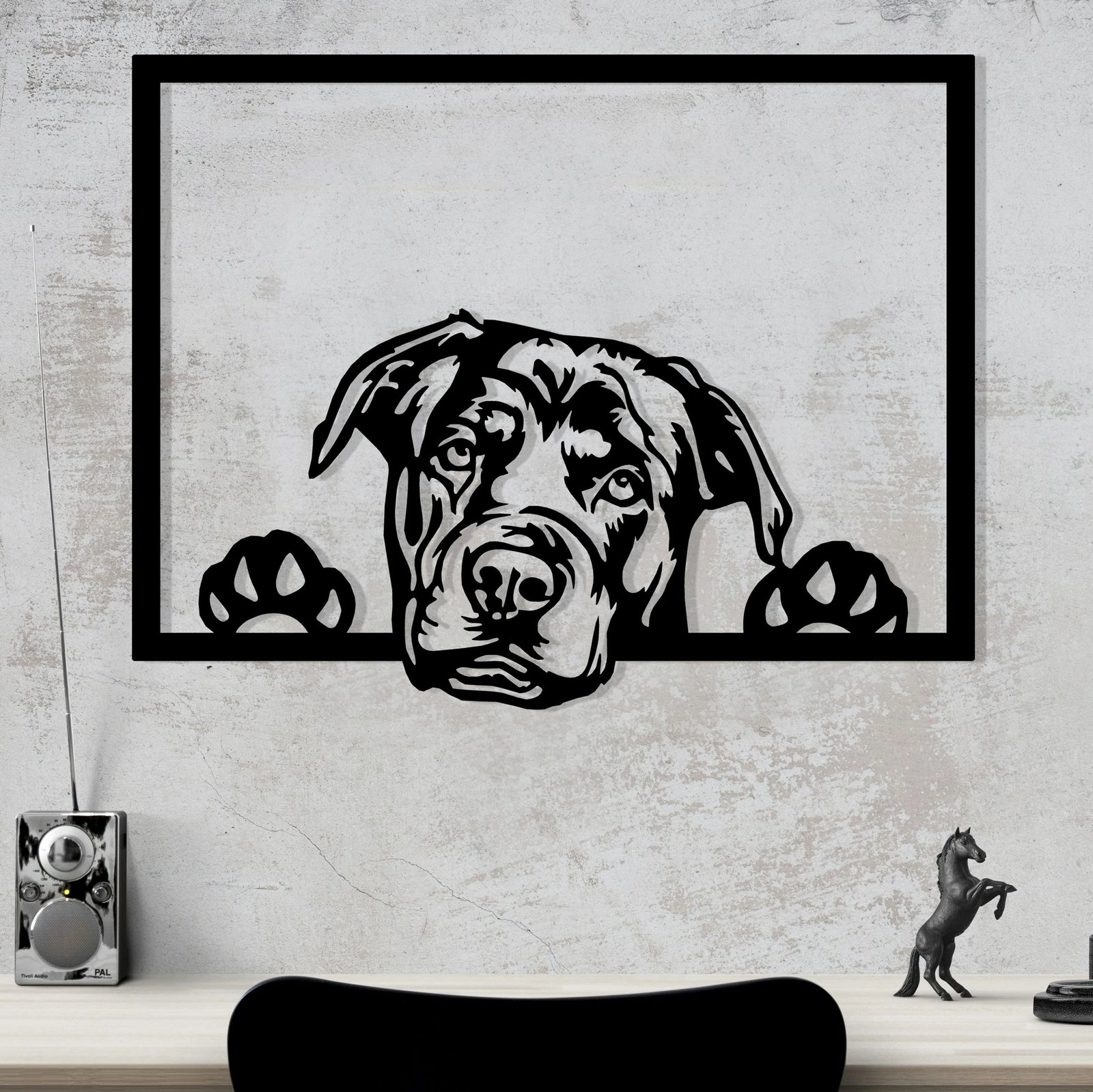 Aksesor dekorativ metalik për mur, Wallity Enzo 7054, ngjyrë e zezë, 70x54cm