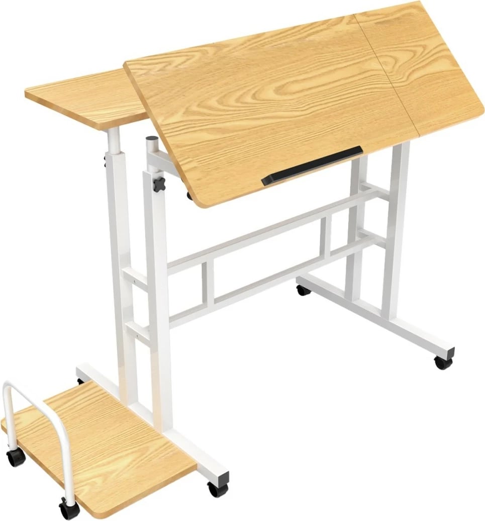 Tavolinë lëvizëse me rregullim lartësie, Maclean MC-124 W, 67–115 cm, 80x60 cm, 50 kg, e bardhë/dru