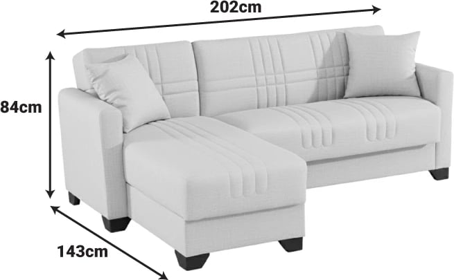 Këndore divan-krevat Stashio, material stof, ngjyrë kafe, këmbë të zeza, 202x143x84cm