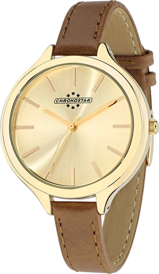 Orë dore për meshkuj CHRONOSTAR R3751234501, e artë me rrip kafe
