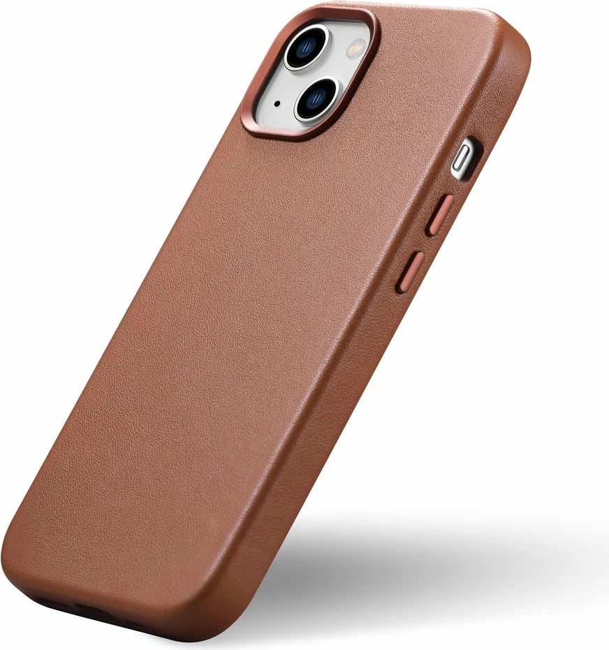 Mbështjellës iCarer për iPhone 14, lëkurë natyrale, MagSafe, Kafe