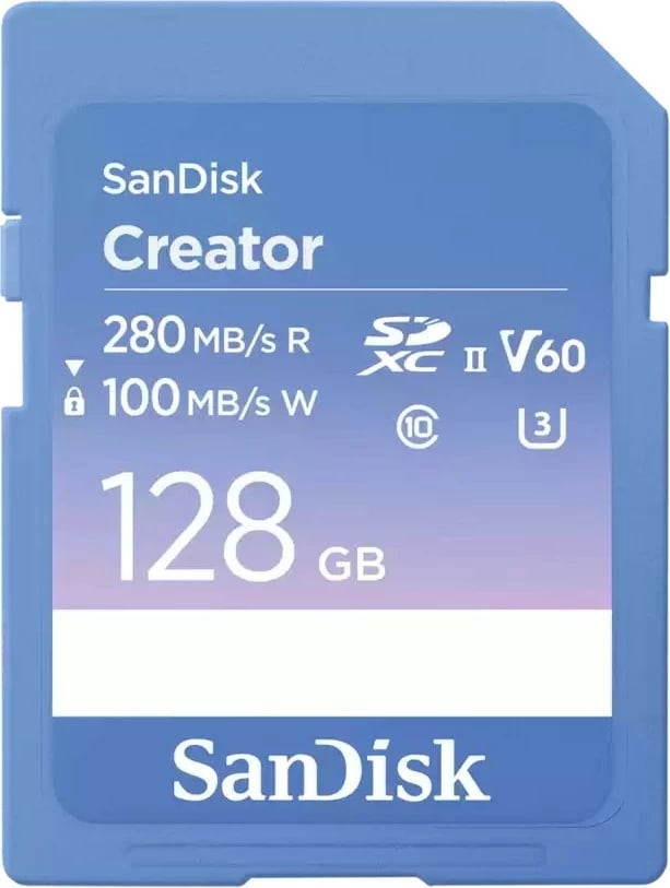 Kartelë memorie Sandisk Creator SDXC 128GB, UHS-II, Class 10, V60, blu