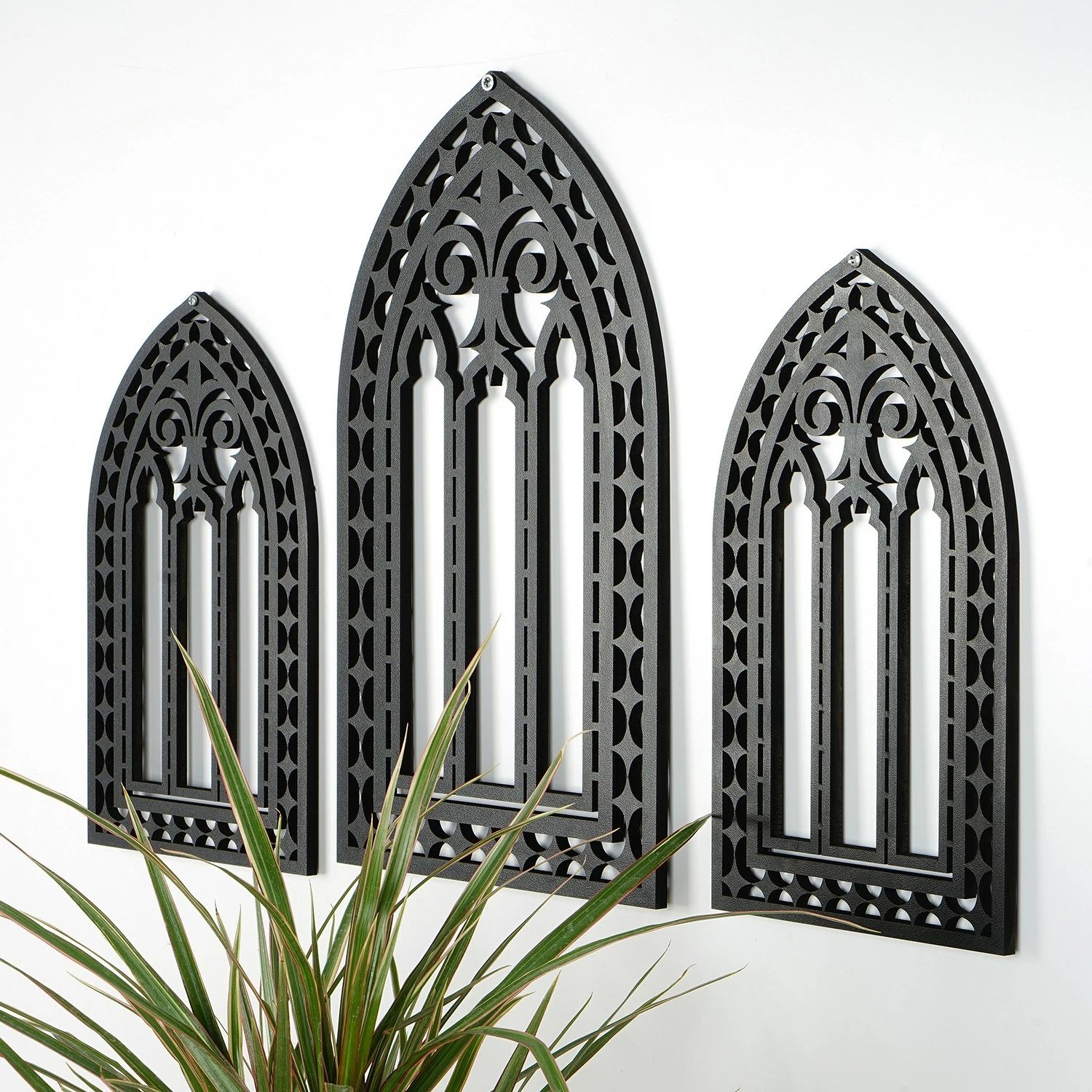 Aksesor dekorativ prej druri për mur, Wallity, CRY021, set prej 3 copash, ngjyrë e zezë