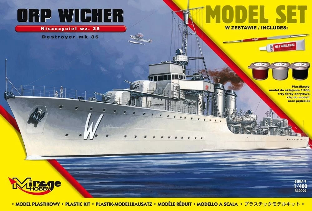 Set model anije Mirage ORP Wicher wz.35, 1:400, me ngjitës, bojëra dhe furçë Set model anije Mirage ORP Wicher wz.35, 1:400, me ngjitës, bojëra dhe furçë