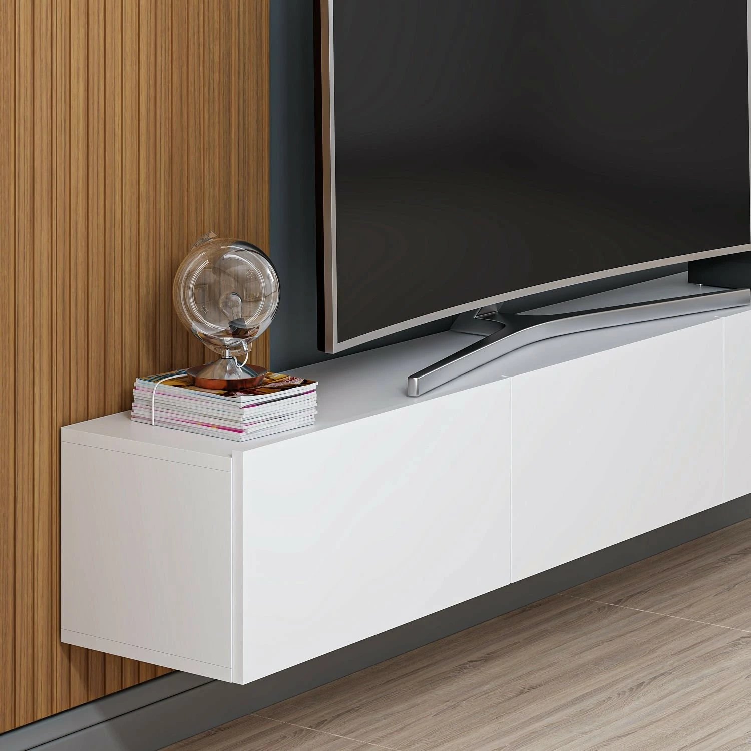 Komodë TV Skye Decor, Rigel, e bardhë dhe lis, 180x30x32 cm