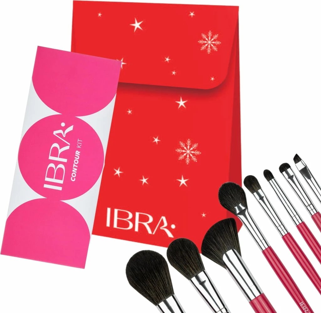 Set furçash për grim dhe paletë konturimi Ibra Candy Cane për femra, 9 copë, rozë