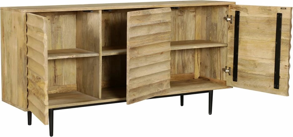 Komodë anësore Wave, dru mango natyral, metal i zi, 160x40x80