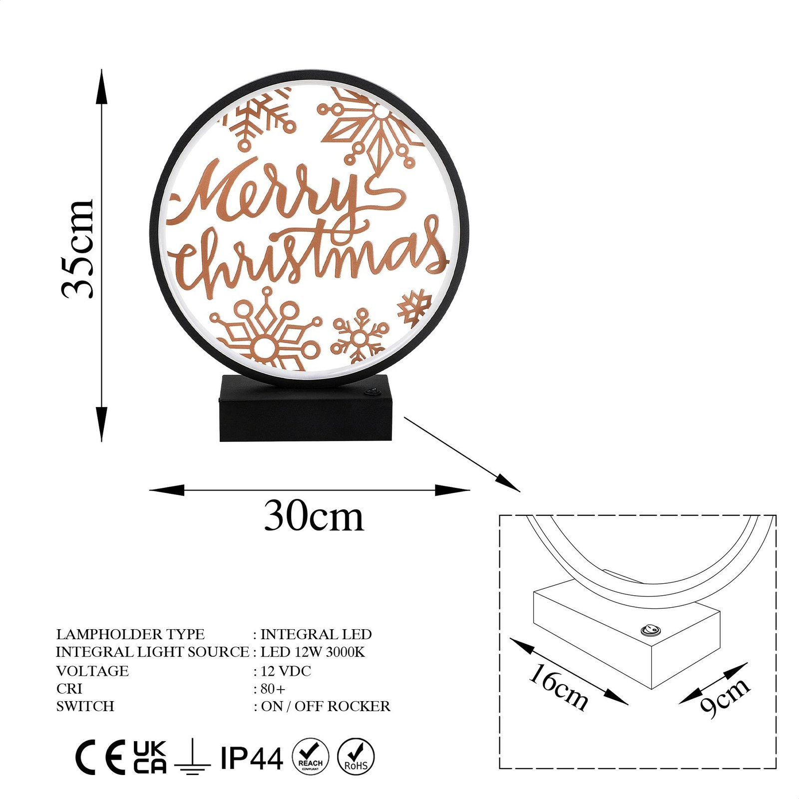 Llambë tavoline dekorative, ngjyrë e zezë dhe bakri, Opviq XMAS5