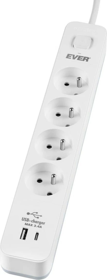 Prizë mbrojtëse EVER PROTECT 4PL 1A1C USB, 4 dalje, 1.5m, e bardhë