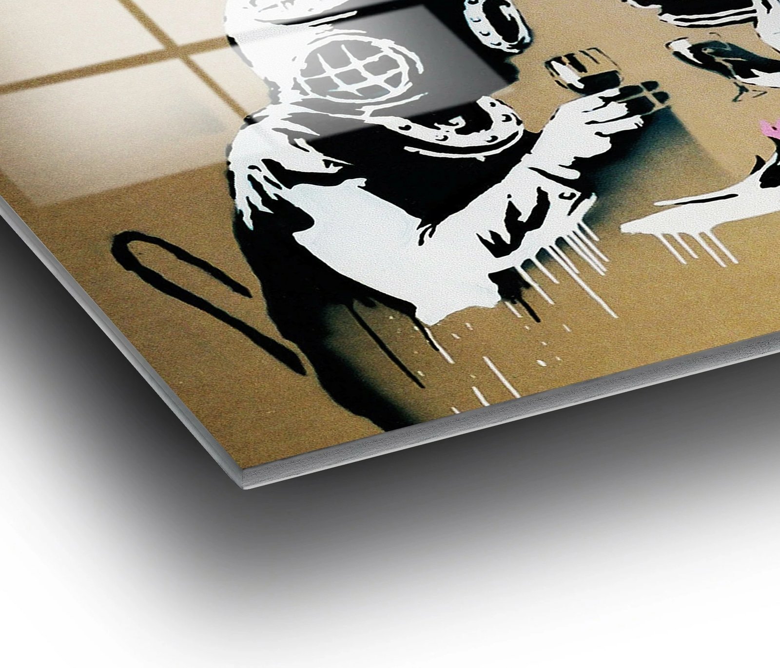 Pikturë dekorative prej xhami të temperuar, Banksy, shumëngjyrëshe, 45x65cm