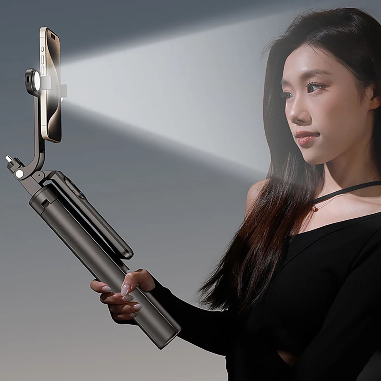 Selfie stick/tripod Wozinsky WH181D-Y1S, 1.75m, me dy llampa LED, mbajtëse telefoni, e zezë