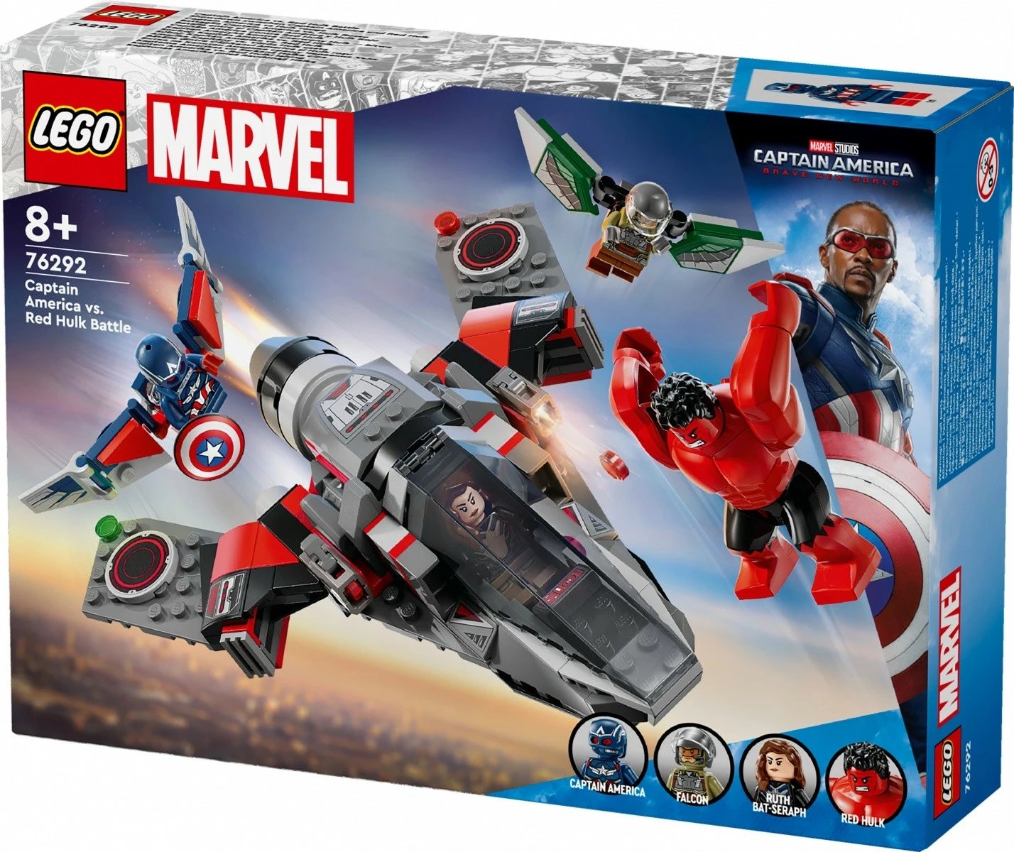 Set LEGO Marvel Captain America vs Red Hulk Battle 76292, 223 pjesë, me minifigura dhe avion luftarak Set LEGO Marvel Captain America vs Red Hulk Battle 76292, 223 pjesë, me minifigura dhe avion luftarak