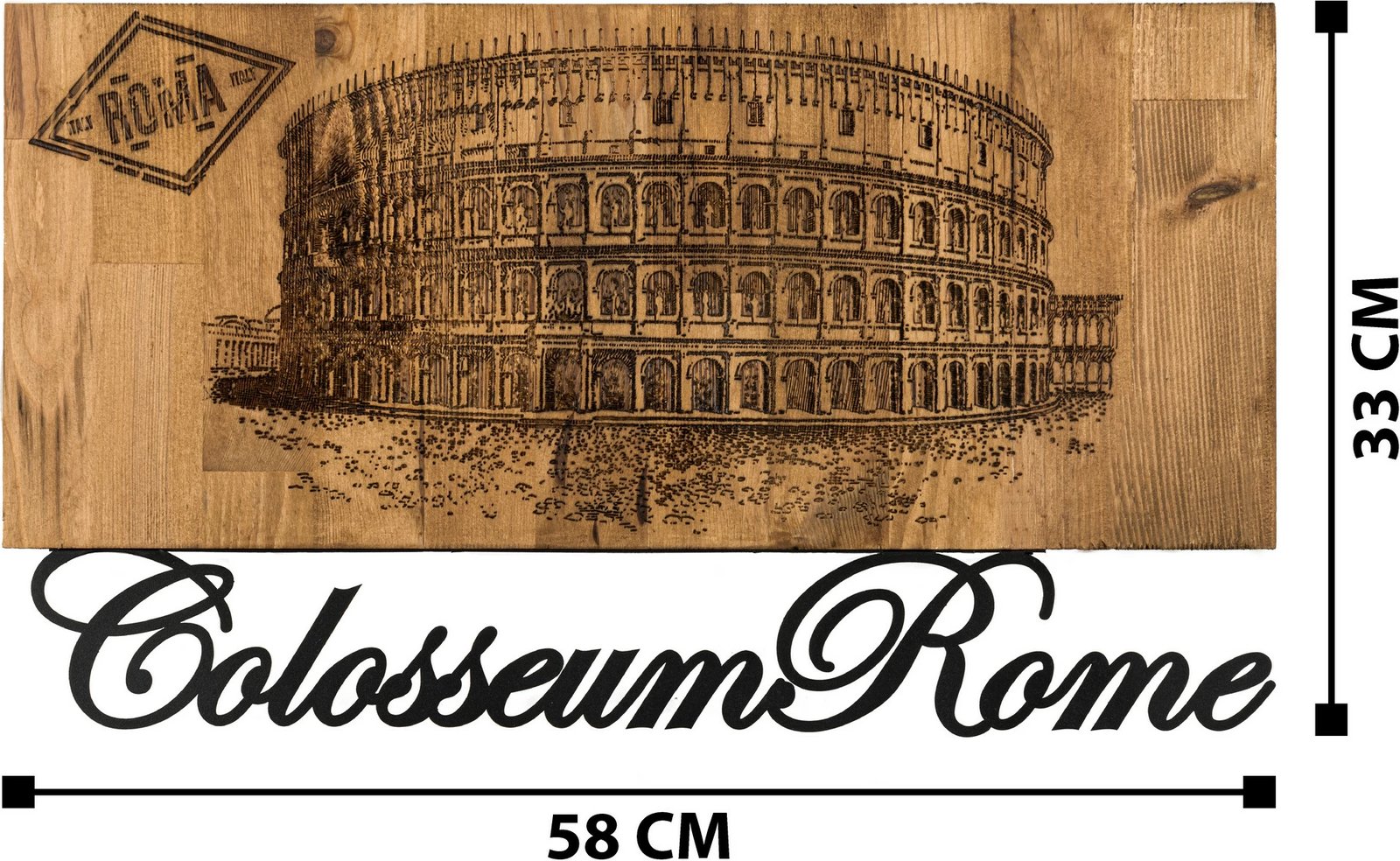 Aksesor dekorativ për mur, dru dhe metal, Colosseum, Wallity