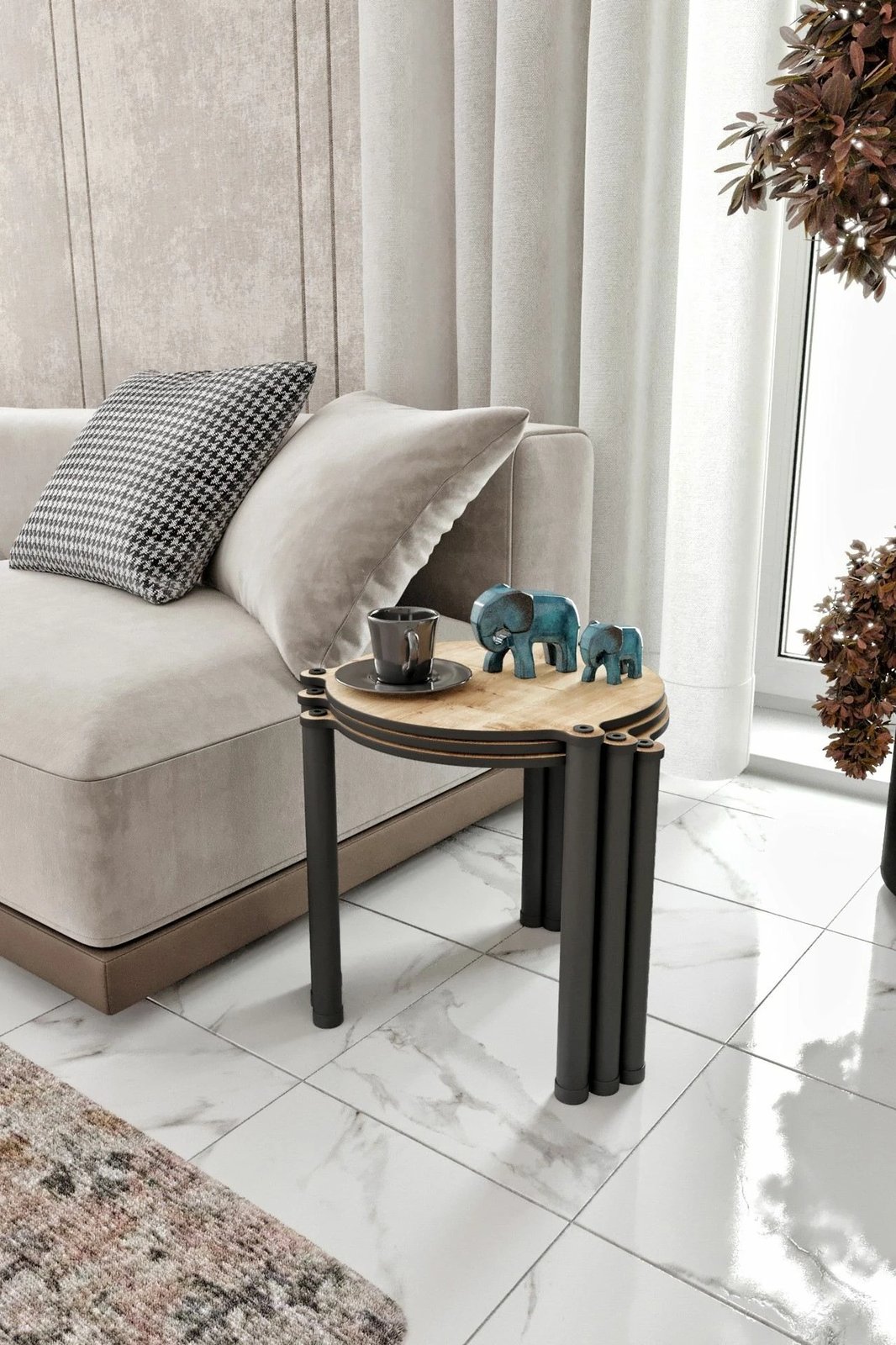 Set tavolinash ndihmëse (3 copë), Skye Decor, Lavia 3, ngjyrë lisi