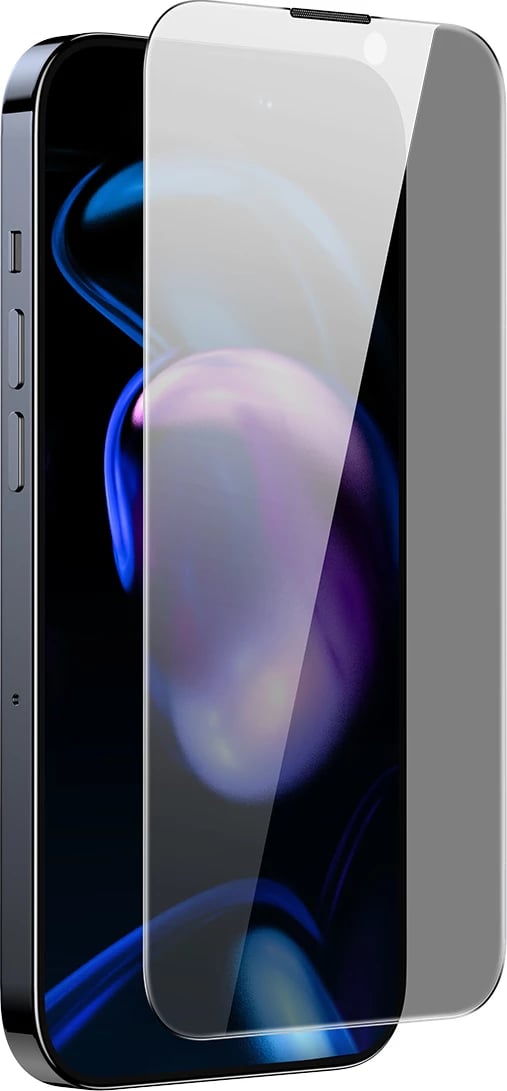 Mbështjellës xhami i temperuar Baseus për iPhone 14 Pro, 0.3mm, Anti Spy, Transparent, me kornizë montimi