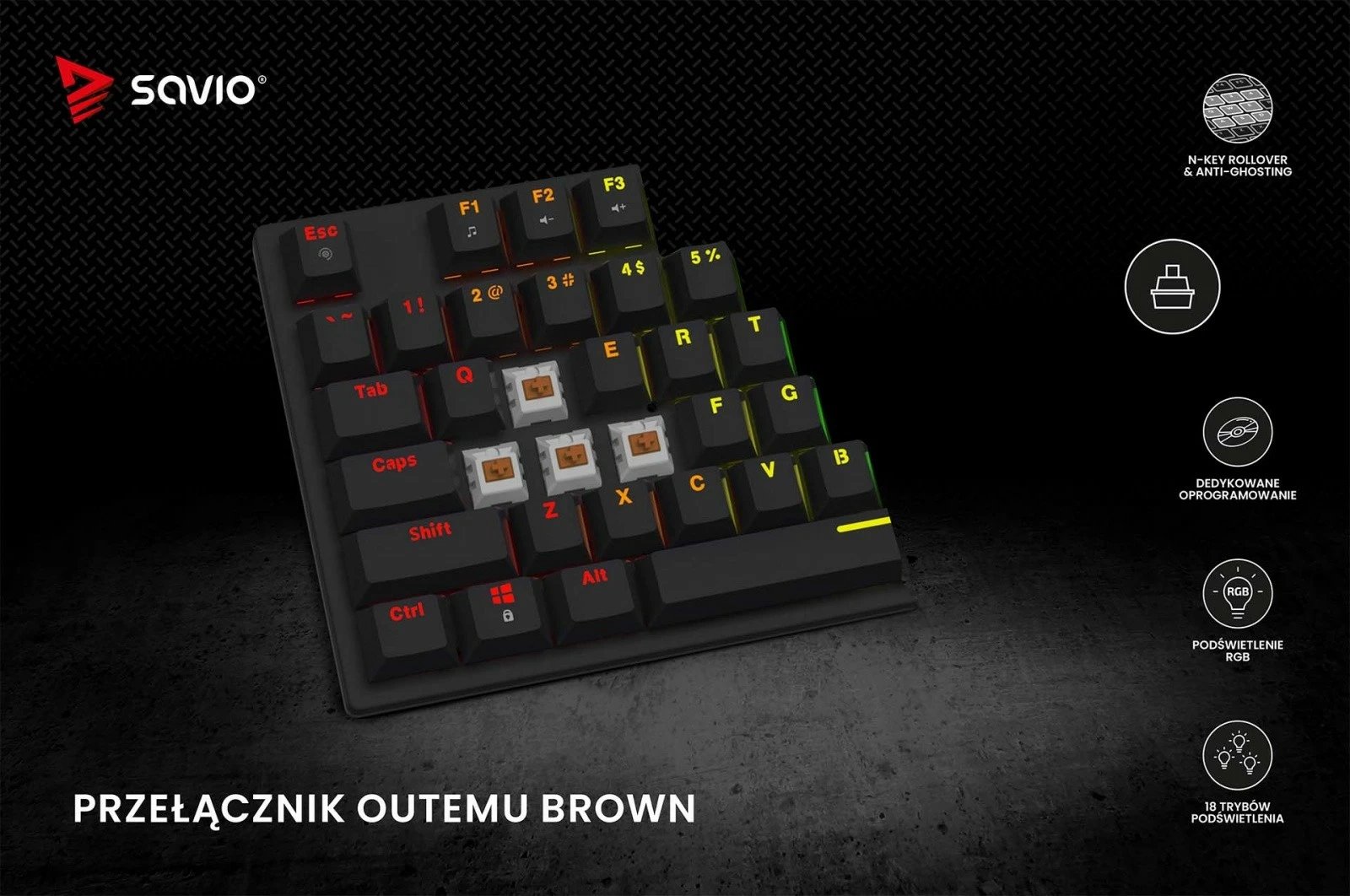Kasë mekanike Savio Tempest X2 Outemu Brown, RGB, e zezë Kasë mekanike Savio Tempest X2 Outemu Brown, RGB, e zezë