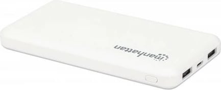 Powerbank MANHATTAN 10.000 mAh, 2xUSB, USB-C + Micro-USB, e bardhë