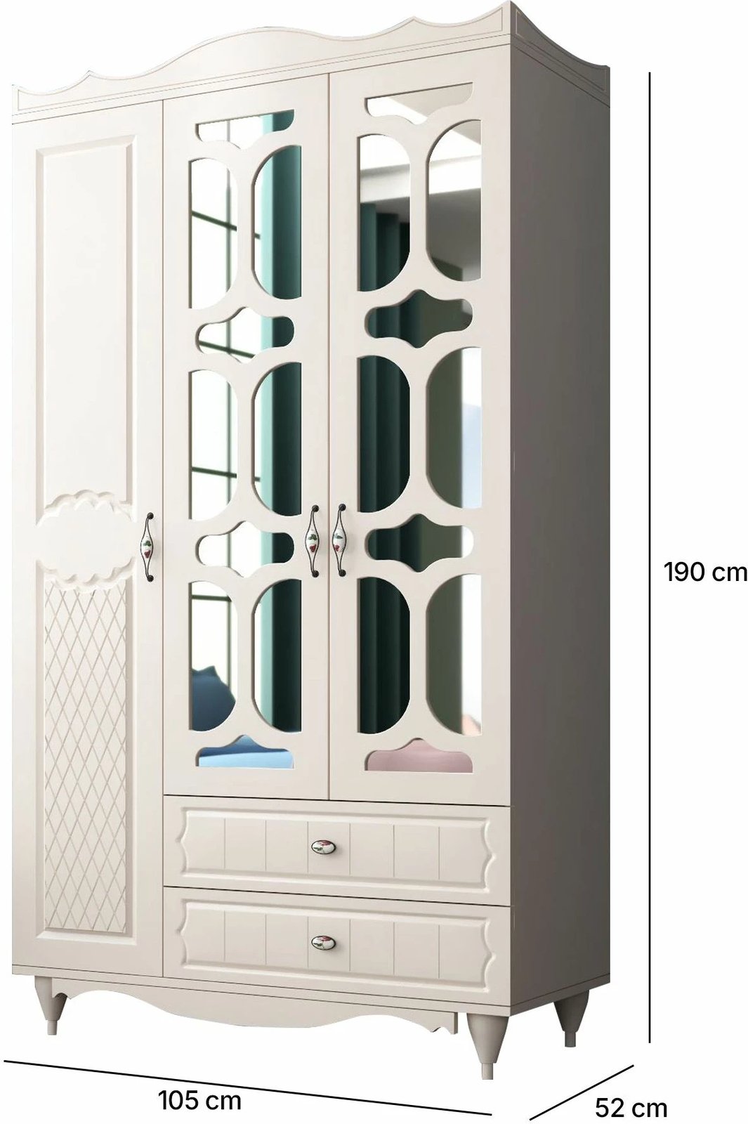 Dollap Skye Decor, ngjyrë e bardhë mat, RB-047, 105x190x52cm