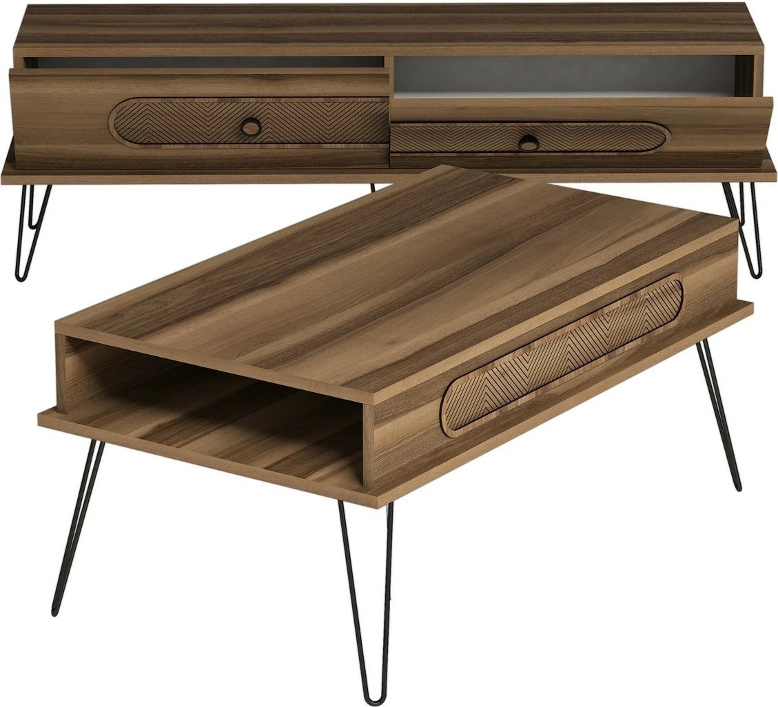 Set mobiljesh për dhomë dite, ngjyrë arre, Skye Decor