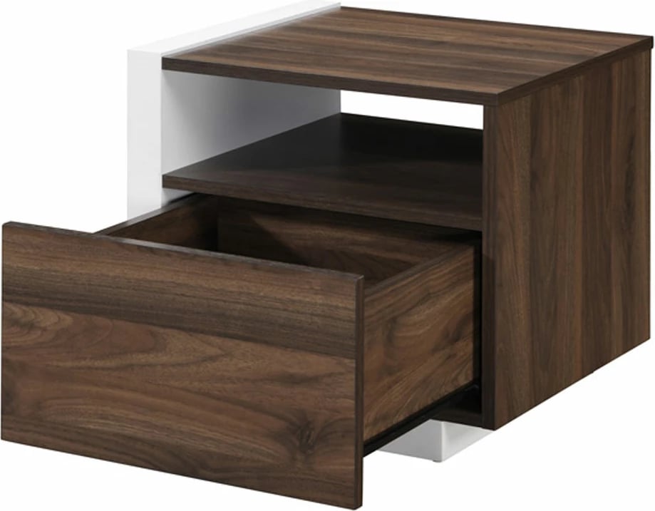 Komodinë Doble, një derë, ngjyrë arre-bardhë, 46x40x43