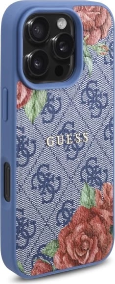 Mbështjellës Guess 4G Flowers Print MagSafe për iPhone 16 Pro, Kaltër