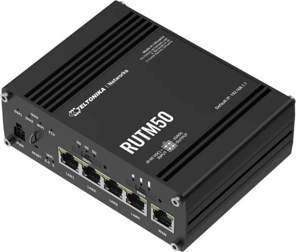 Ruter, Teltonika RUTM50, 5G dual SIM, Wi‑Fi ac 2.4/5 GHz, Gigabit Ethernet, e zezë