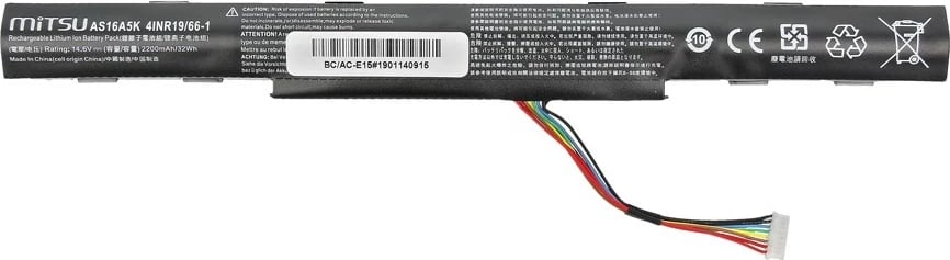 Bateri laptop Mitsu BC/AC-E15 për Acer Aspire E15, E5-475, 2200mAh, 14.6V, e zezë
