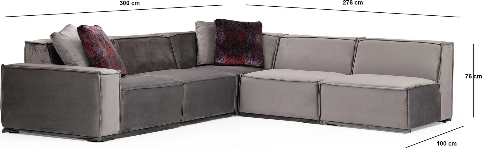 Këndare Atelier del Sofa, Lego Corner 4 (L1-O1-C-O1-O1), ngjyrë gri