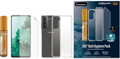 Set mbrojtës PanzerGlass për Samsung Galaxy S21, TPU folje + Mbështjellës transparent + Sprej pastrues 30ml