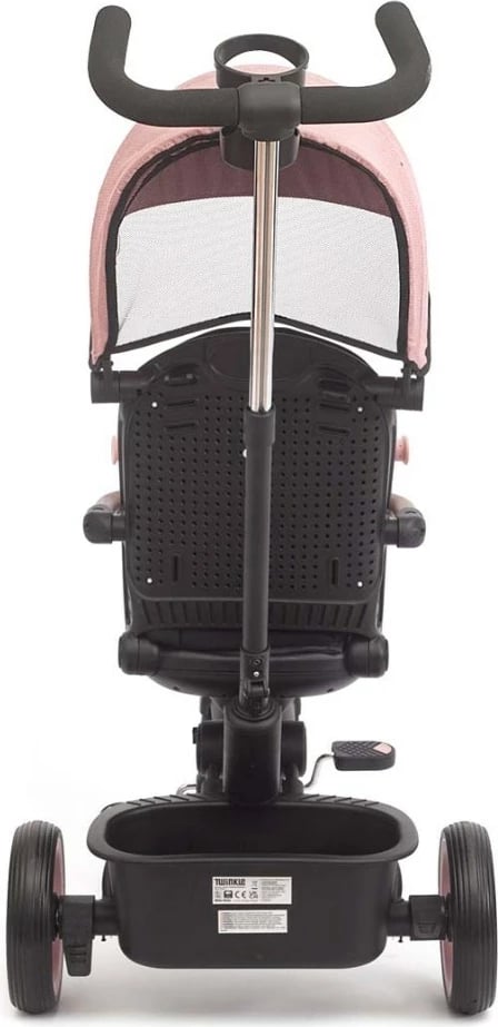 tricikël fëmijësh, Milly Mally Twinkle, sedilje rrotulluese 180°, timon prindëror i rregullueshëm, dritë LED, 12+ muaj, rozë