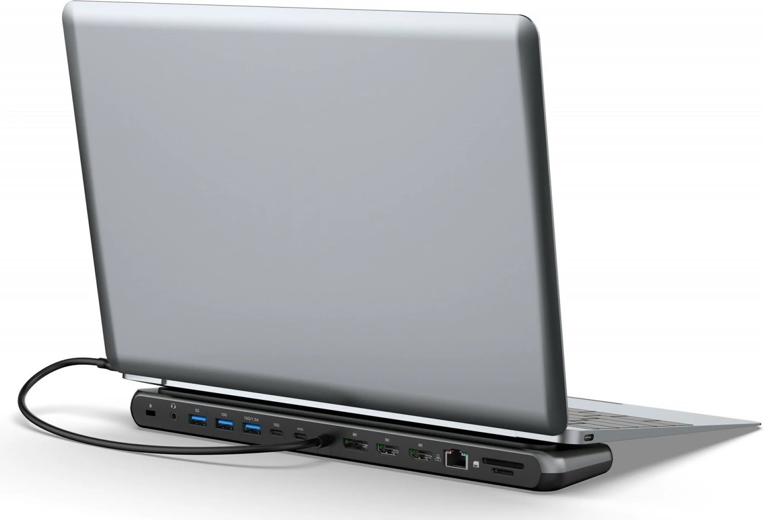 Stacion dokimi USB-C Digitus DA-70919, 12 porta, 8K/30Hz, 3 monitorë, Gigabit Ethernet, SD/MicroSD, PD 100W, zi/gri