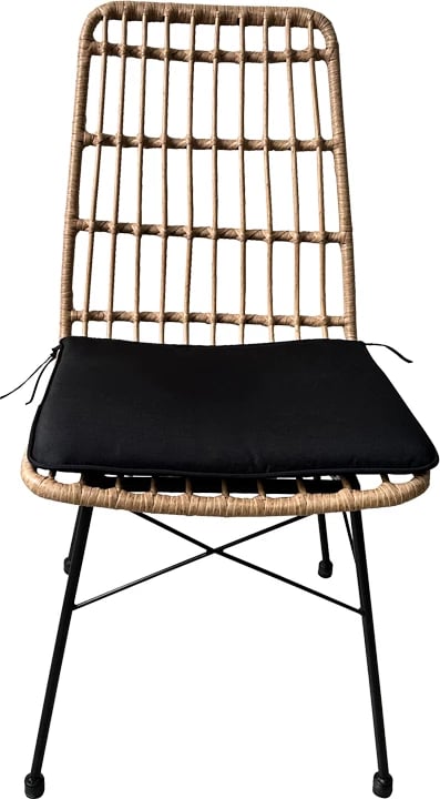 Tavolinë me karrige Naoki U, set prej 5 copë,, ratan pe, ngjyrë natyrale dhe metal i zi, 160x90x78cm