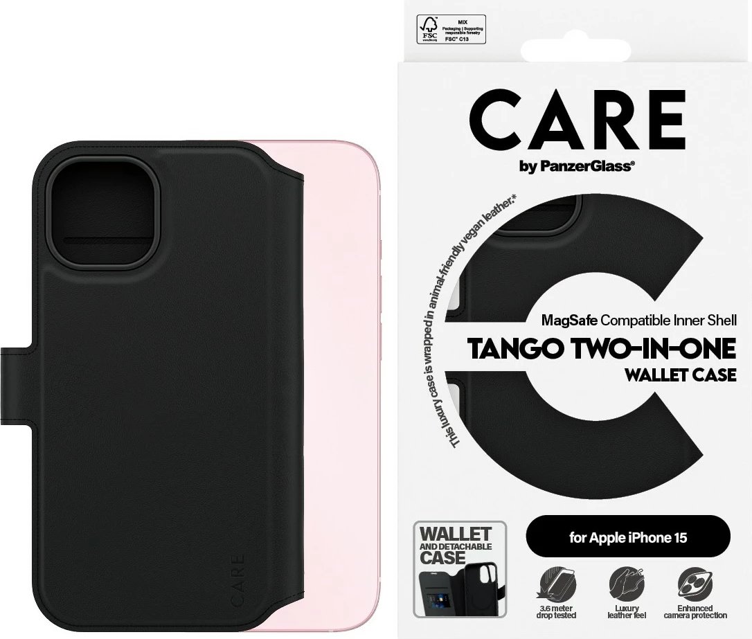 Mbështjellës PanzerGlass CARE Feature Case 2-in-1 për iPhone 15, MagSafe, i zi