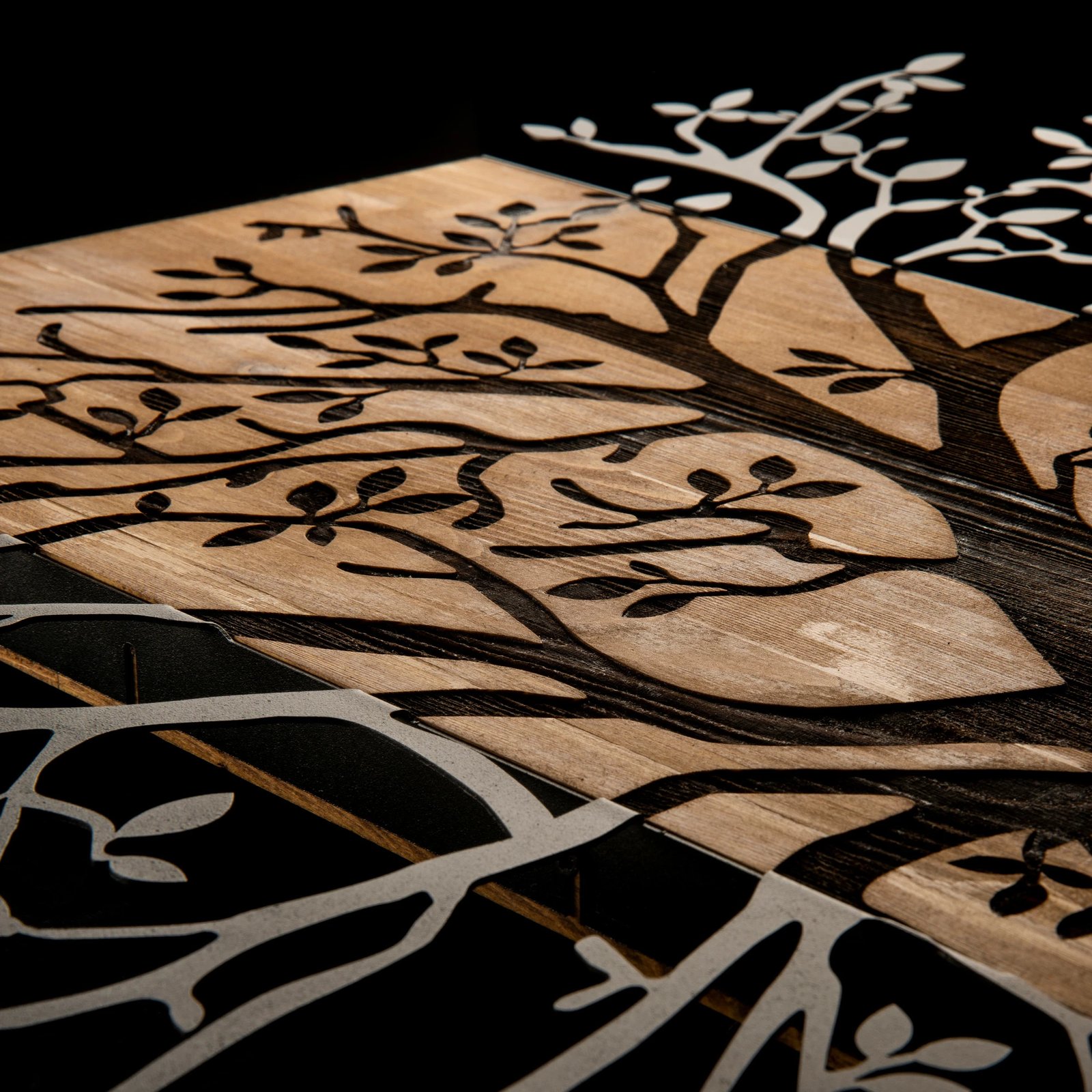 Aksesor dekorativ për mur, dru dhe metal, Wallity, Kavak, ngjyrë e zezë dhe arre, 85x58cm