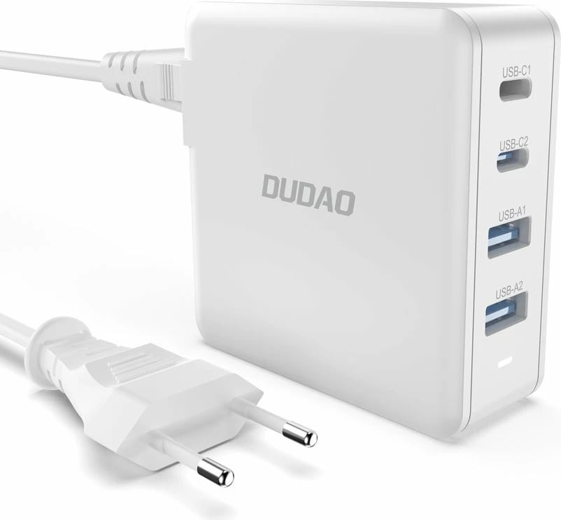 Karikues muri Dudao A100EU GaN, 100W, 2x USB-C, 2x USB-A, Bardhë
